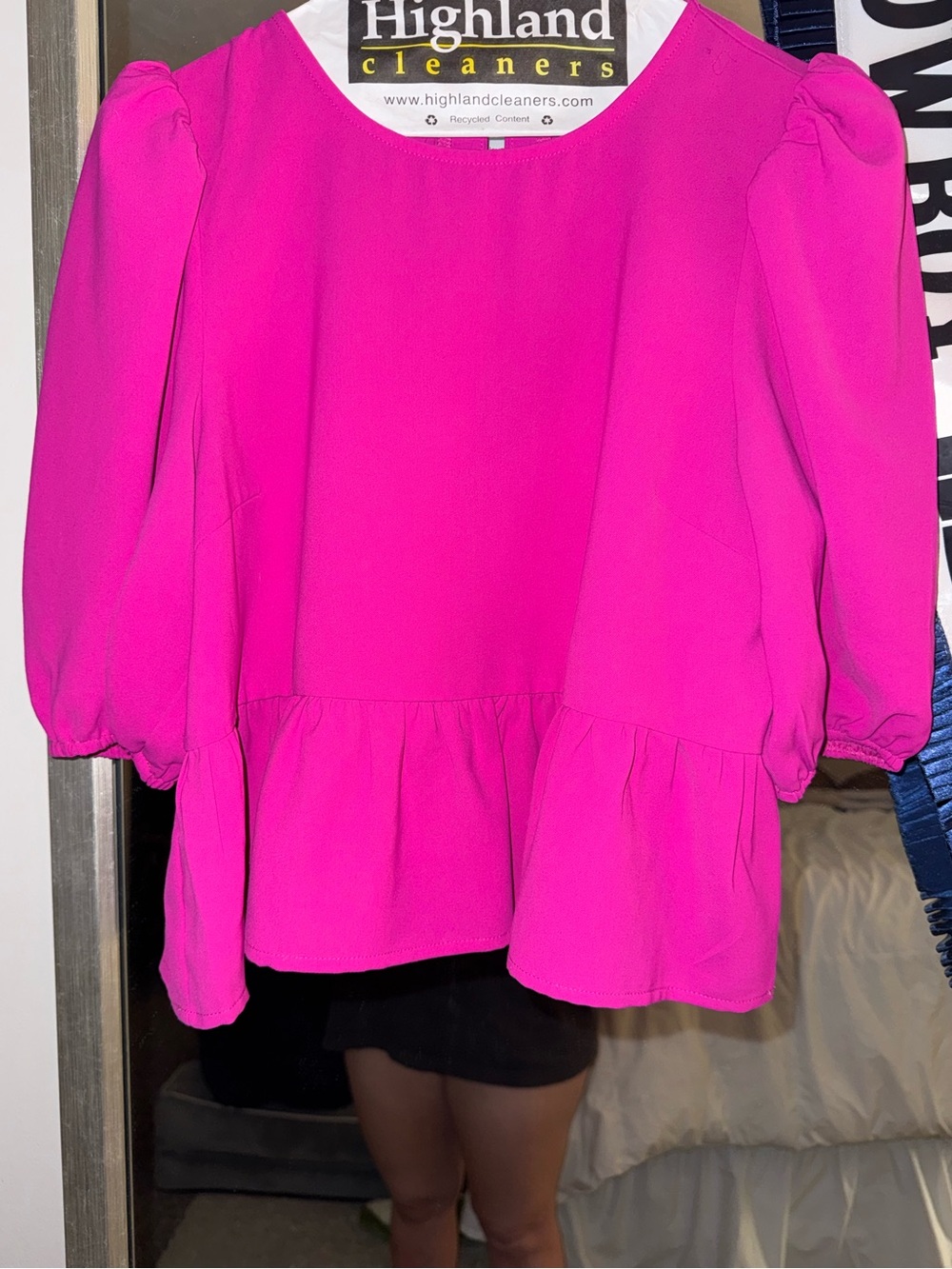 TCEC Puff Sleeve Peplum Top in Bright Fuchsia